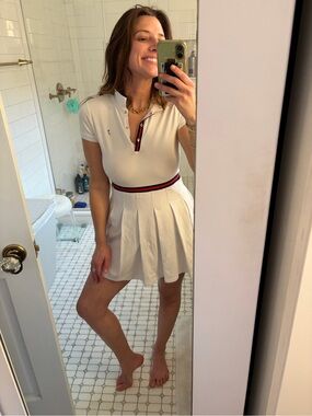 Jacadi Paris White Tennis Dress Pleated Collared Preppy 12A XS